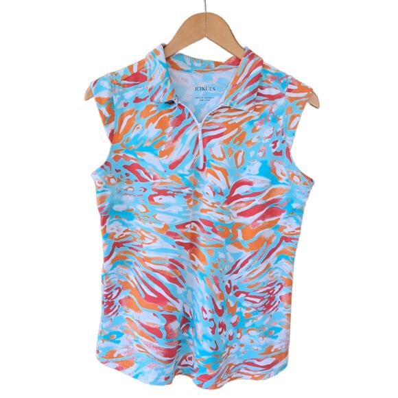 IBKUL ICIKULS Sleeveless Cooling Polo Top Large Blue Orange Animal Print Tennis - Picture 5 of 6